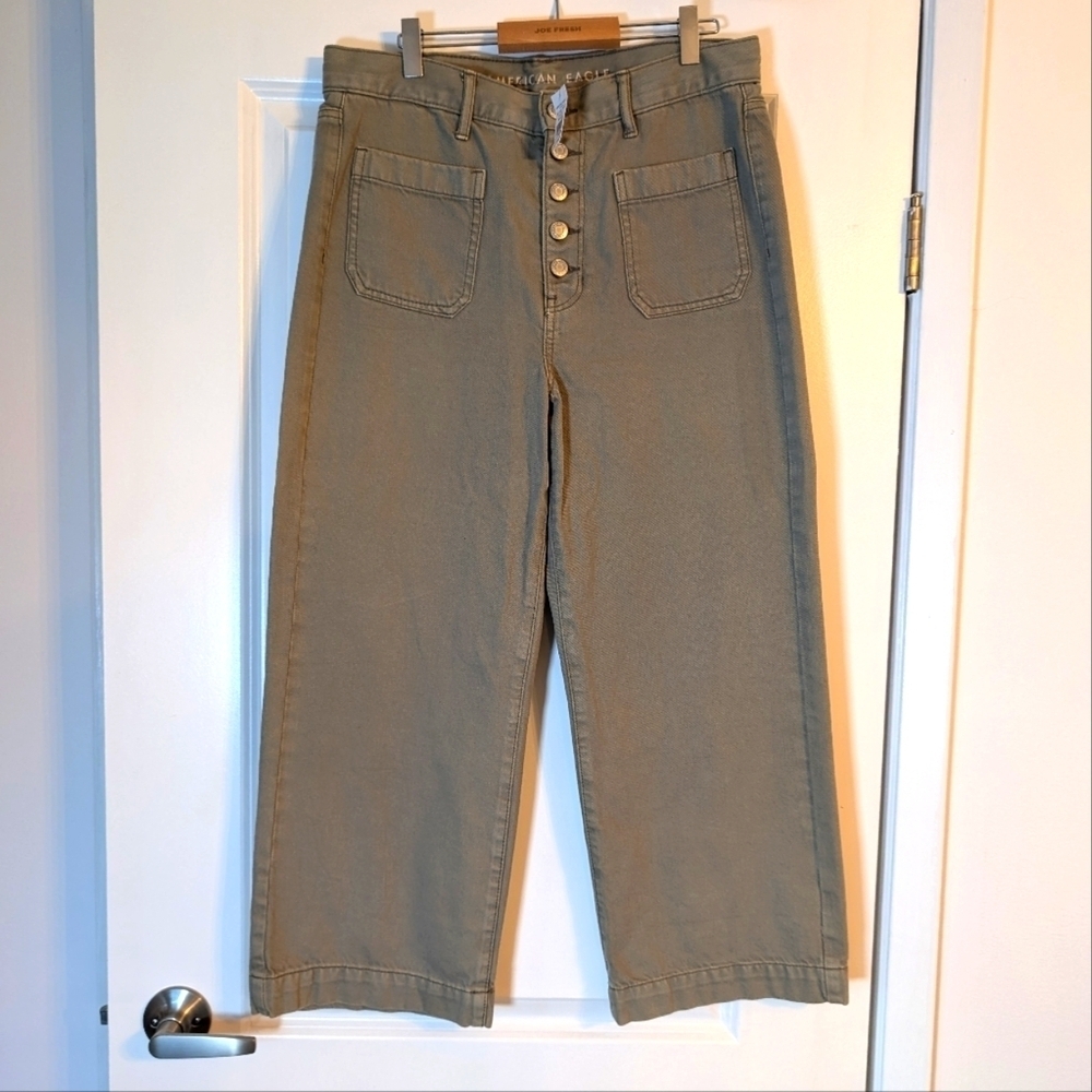 American Eagle Outfitters Olive Green Cropped Wide-Leg Jeans